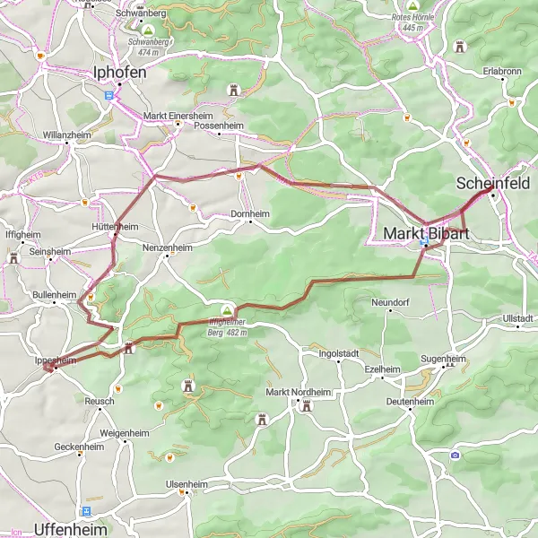 Karten-Miniaturansicht der Radinspiration "Burgruinen und Naturerlebnisse" in Mittelfranken, Germany. Erstellt vom Tarmacs.app-Routenplaner für Radtouren