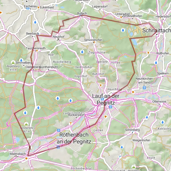 Karten-Miniaturansicht der Radinspiration "Kurzstrecke rund um Schnaittach" in Mittelfranken, Germany. Erstellt vom Tarmacs.app-Routenplaner für Radtouren