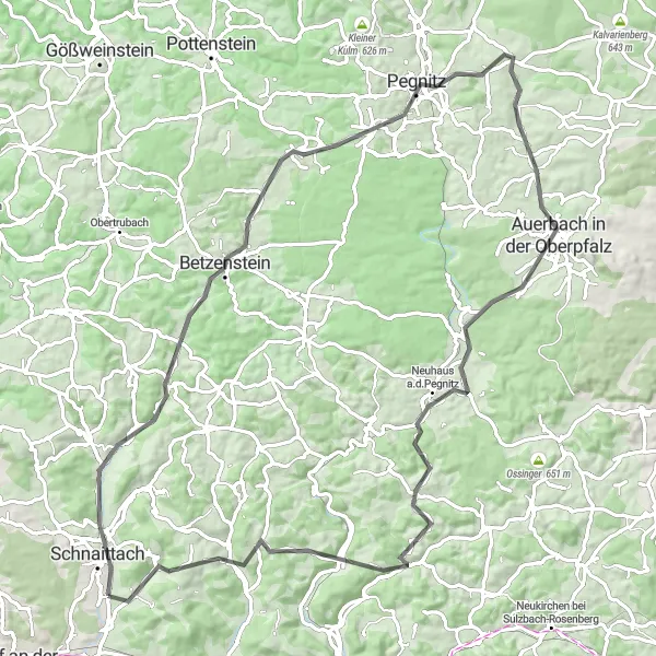 Map miniature of "Scenic Cycling Tour Around Schnaittach" cycling inspiration in Mittelfranken, Germany. Generated by Tarmacs.app cycling route planner