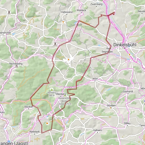 Map miniature of "Exploring the Hills and Valleys" cycling inspiration in Mittelfranken, Germany. Generated by Tarmacs.app cycling route planner