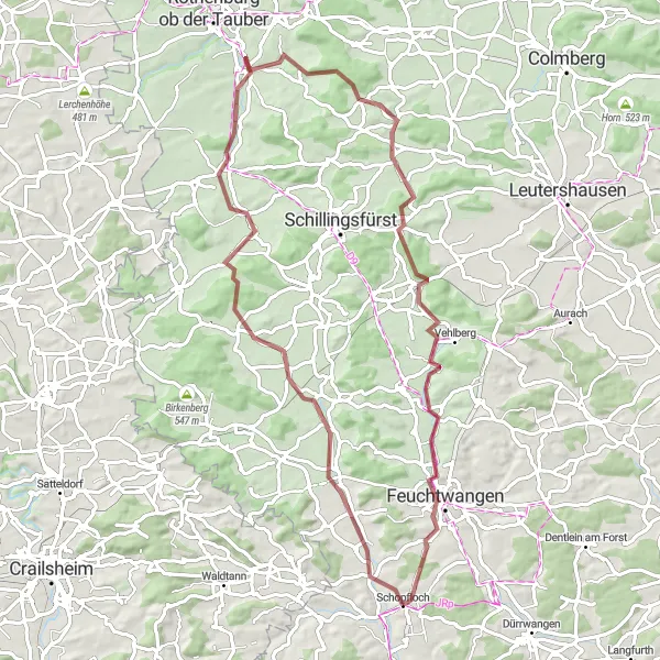 Karten-Miniaturansicht der Radinspiration "Rundtour um Schopfloch" in Mittelfranken, Germany. Erstellt vom Tarmacs.app-Routenplaner für Radtouren