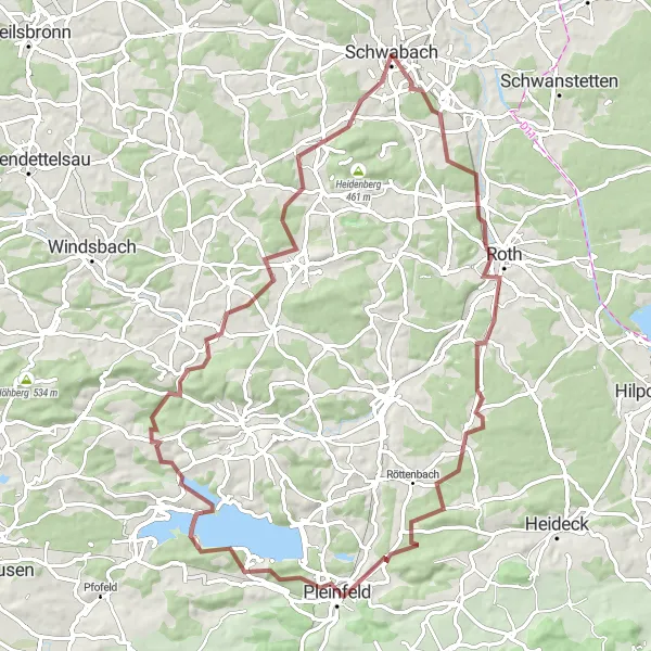 Karten-Miniaturansicht der Radinspiration "Panoramaaussicht von Bärenberg und Kammerstein" in Mittelfranken, Germany. Erstellt vom Tarmacs.app-Routenplaner für Radtouren