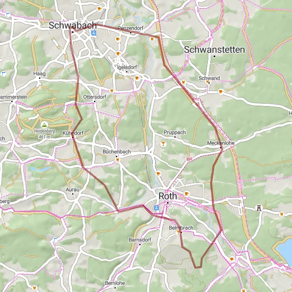 Karten-Miniaturansicht der Radinspiration "Erkundung von Meckenlohe und Weinberg" in Mittelfranken, Germany. Erstellt vom Tarmacs.app-Routenplaner für Radtouren