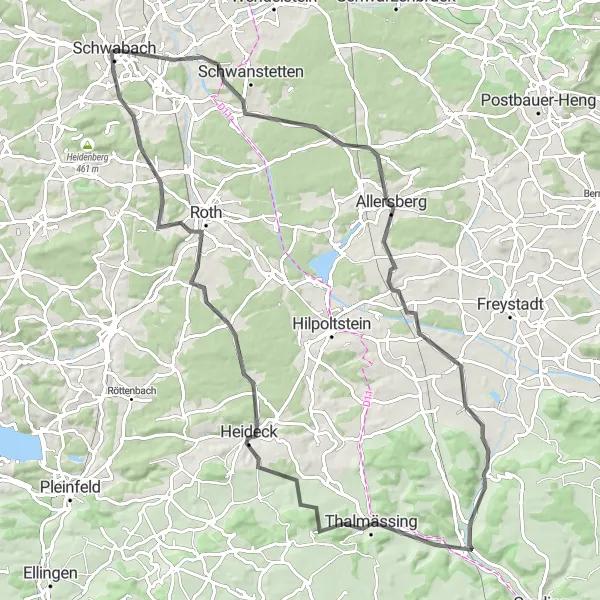 Karten-Miniaturansicht der Radinspiration "Schlösser und Seen Rundtour" in Mittelfranken, Germany. Erstellt vom Tarmacs.app-Routenplaner für Radtouren