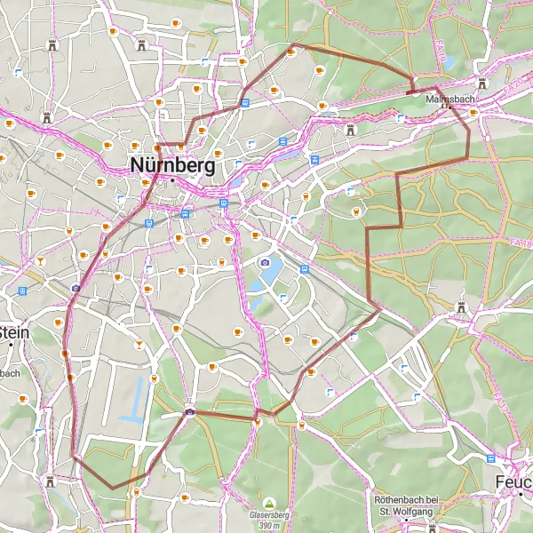 Karten-Miniaturansicht der Radinspiration "Malmsbach-Eichelberg-Rundtour" in Mittelfranken, Germany. Erstellt vom Tarmacs.app-Routenplaner für Radtouren