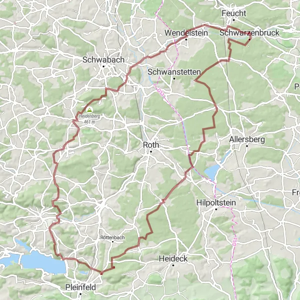 Map miniature of "Off-Road Adventure: Gravel and Nature" cycling inspiration in Mittelfranken, Germany. Generated by Tarmacs.app cycling route planner