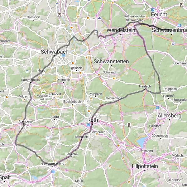 Map miniature of "Schwabach Highlights" cycling inspiration in Mittelfranken, Germany. Generated by Tarmacs.app cycling route planner