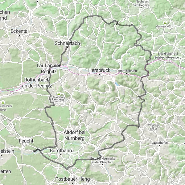 Karten-Miniaturansicht der Radinspiration "Roadtrip durch die Fränkische Schweiz" in Mittelfranken, Germany. Erstellt vom Tarmacs.app-Routenplaner für Radtouren