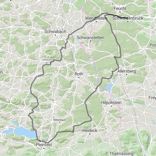 Karten-Miniaturansicht der Radinspiration "Fahrradtour durch die Fränkische Schweiz" in Mittelfranken, Germany. Erstellt vom Tarmacs.app-Routenplaner für Radtouren