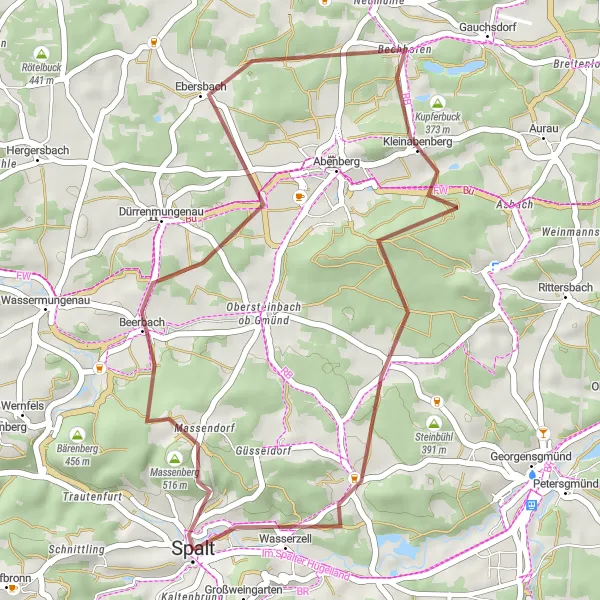 Karten-Miniaturansicht der Radinspiration "Entdecke die Natur um Spalt" in Mittelfranken, Germany. Erstellt vom Tarmacs.app-Routenplaner für Radtouren
