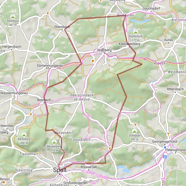 Map miniature of "Gravel Adventure to Massenberg" cycling inspiration in Mittelfranken, Germany. Generated by Tarmacs.app cycling route planner