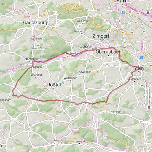 Map miniature of "Wintersdorf Gravel Adventure" cycling inspiration in Mittelfranken, Germany. Generated by Tarmacs.app cycling route planner