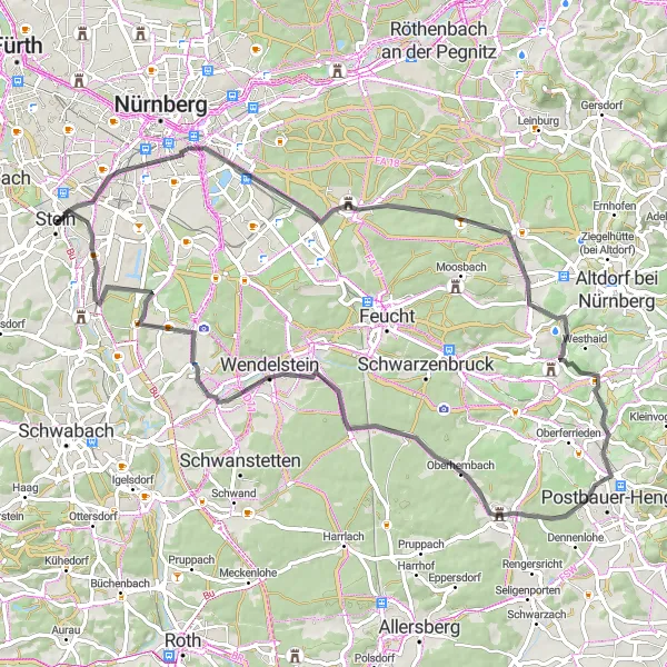 Map miniature of "Stein to Schweinauer Buck and back" cycling inspiration in Mittelfranken, Germany. Generated by Tarmacs.app cycling route planner