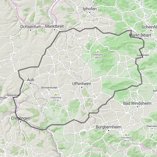 Map miniature of "Scenic Road Cycling Exploration near Sugenheim" cycling inspiration in Mittelfranken, Germany. Generated by Tarmacs.app cycling route planner