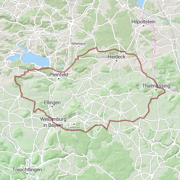 Map miniature of "The Gersdorf Gravel Adventure" cycling inspiration in Mittelfranken, Germany. Generated by Tarmacs.app cycling route planner