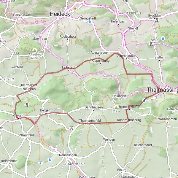 Map miniature of "Scenic Gravel Ride in Thalmässing" cycling inspiration in Mittelfranken, Germany. Generated by Tarmacs.app cycling route planner
