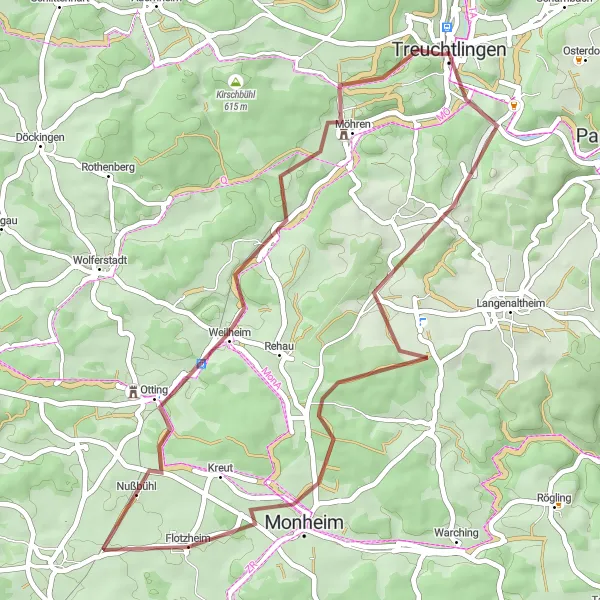 Map miniature of "Gravel Adventure in Mittelfranken" cycling inspiration in Mittelfranken, Germany. Generated by Tarmacs.app cycling route planner