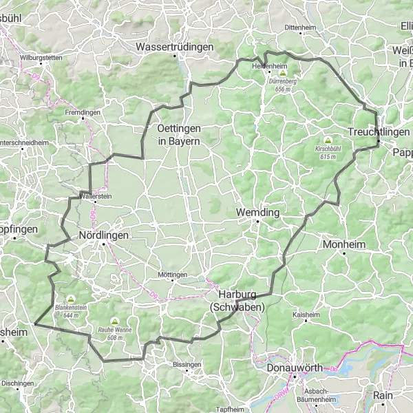 Map miniature of "Cycling Adventure in Schwaben" cycling inspiration in Mittelfranken, Germany. Generated by Tarmacs.app cycling route planner