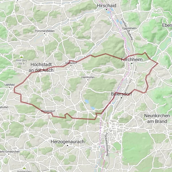 Map miniature of "The Ultimate Gravel Challenge" cycling inspiration in Mittelfranken, Germany. Generated by Tarmacs.app cycling route planner