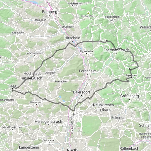 Map miniature of "Road Route 1" cycling inspiration in Mittelfranken, Germany. Generated by Tarmacs.app cycling route planner