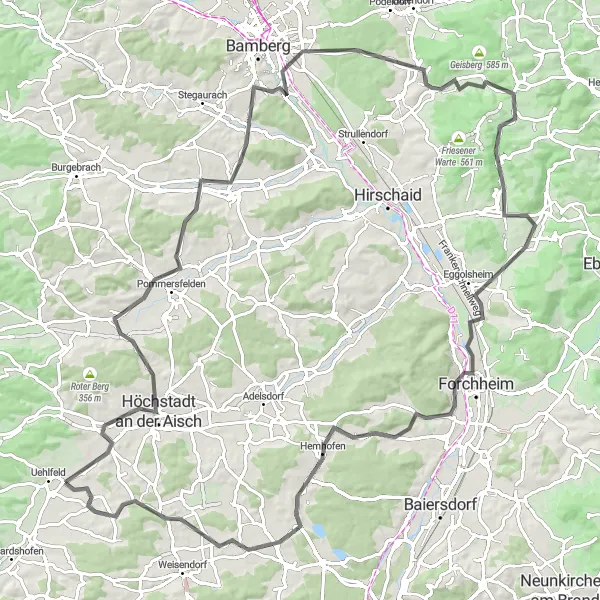 Map miniature of "Road Route 3" cycling inspiration in Mittelfranken, Germany. Generated by Tarmacs.app cycling route planner