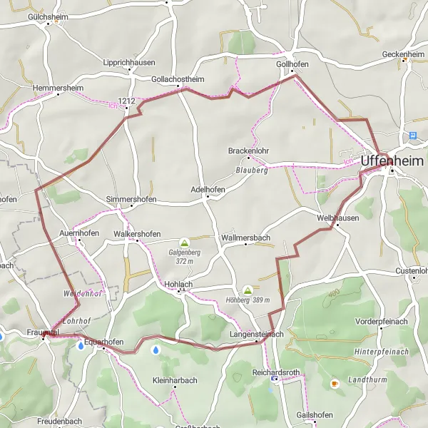 Karten-Miniaturansicht der Radinspiration "Abenteuerliche Graveltour um Uffenheim" in Mittelfranken, Germany. Erstellt vom Tarmacs.app-Routenplaner für Radtouren