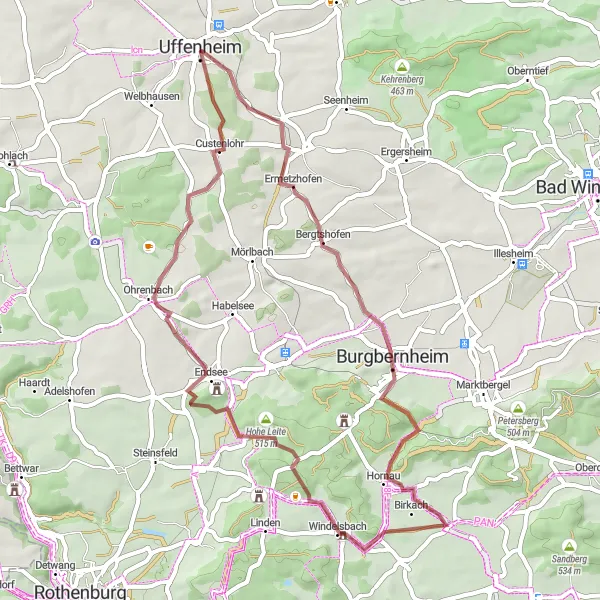 Karten-Miniaturansicht der Radinspiration "Gravel-Abenteuer rund um Uffenheim" in Mittelfranken, Germany. Erstellt vom Tarmacs.app-Routenplaner für Radtouren