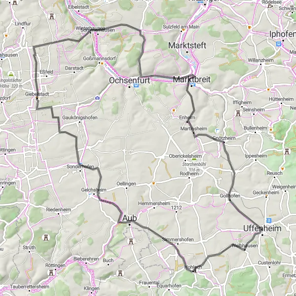 Karten-Miniaturansicht der Radinspiration "Hügellandschaft Tour" in Mittelfranken, Germany. Erstellt vom Tarmacs.app-Routenplaner für Radtouren