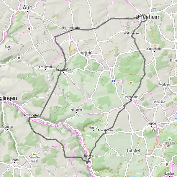 Karten-Miniaturansicht der Radinspiration "Weinberg-Entdeckungstour" in Mittelfranken, Germany. Erstellt vom Tarmacs.app-Routenplaner für Radtouren