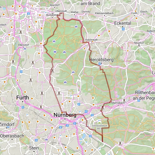 Map miniature of "The Gravel Experience" cycling inspiration in Mittelfranken, Germany. Generated by Tarmacs.app cycling route planner