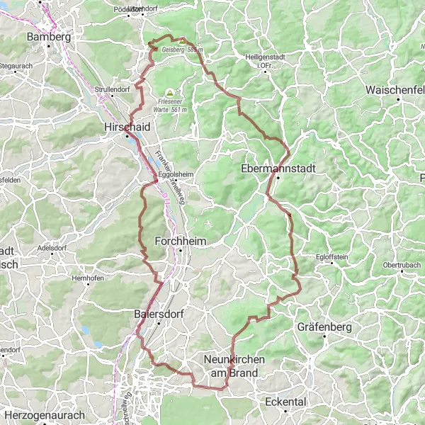 Karten-Miniaturansicht der Radinspiration "Gravelroute um Uttenreuth" in Mittelfranken, Germany. Erstellt vom Tarmacs.app-Routenplaner für Radtouren