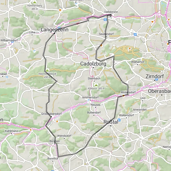 Map miniature of "The Castle Route - Road Cycling" cycling inspiration in Mittelfranken, Germany. Generated by Tarmacs.app cycling route planner