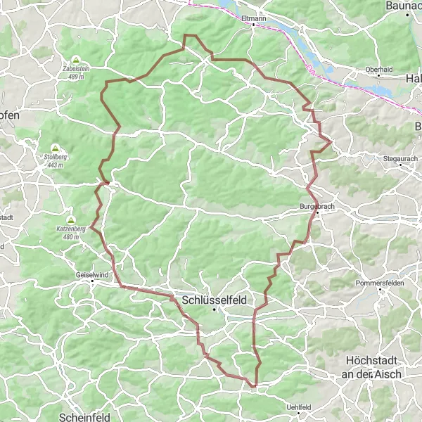 Map miniature of "The Ultimate Gravel Adventure" cycling inspiration in Mittelfranken, Germany. Generated by Tarmacs.app cycling route planner