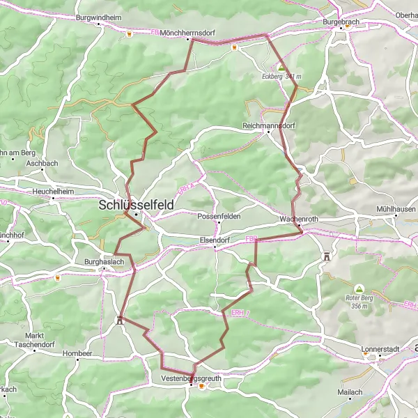 Karten-Miniaturansicht der Radinspiration "Gravel Tour durch die fränkische Landschaft" in Mittelfranken, Germany. Erstellt vom Tarmacs.app-Routenplaner für Radtouren