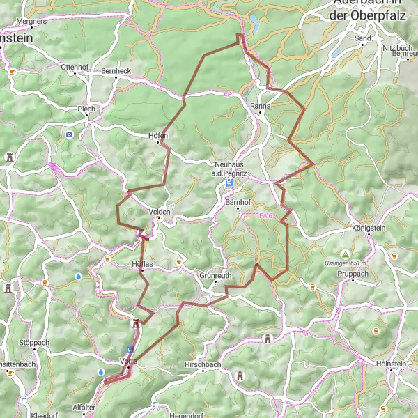 Karten-Miniaturansicht der Radinspiration "Gravel-Tour durch Maximiliansgrotte und Schöne Aussicht" in Mittelfranken, Germany. Erstellt vom Tarmacs.app-Routenplaner für Radtouren