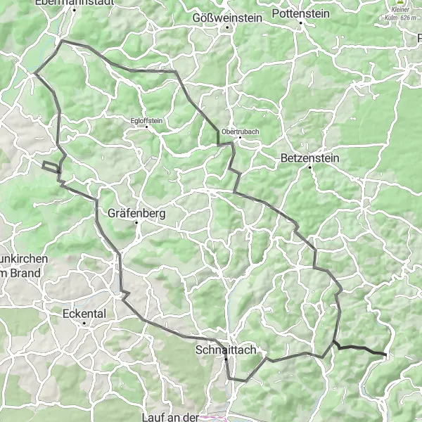 Karten-Miniaturansicht der Radinspiration "Historische Orte und Naturwunder" in Mittelfranken, Germany. Erstellt vom Tarmacs.app-Routenplaner für Radtouren