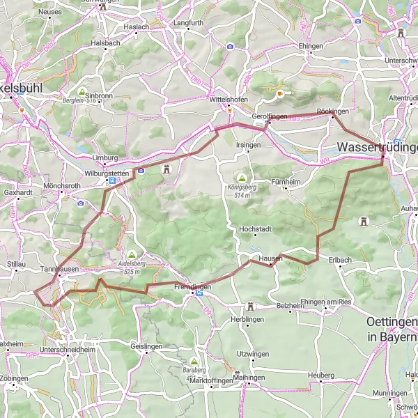 Map miniature of "Countryside Gravel Loop" cycling inspiration in Mittelfranken, Germany. Generated by Tarmacs.app cycling route planner