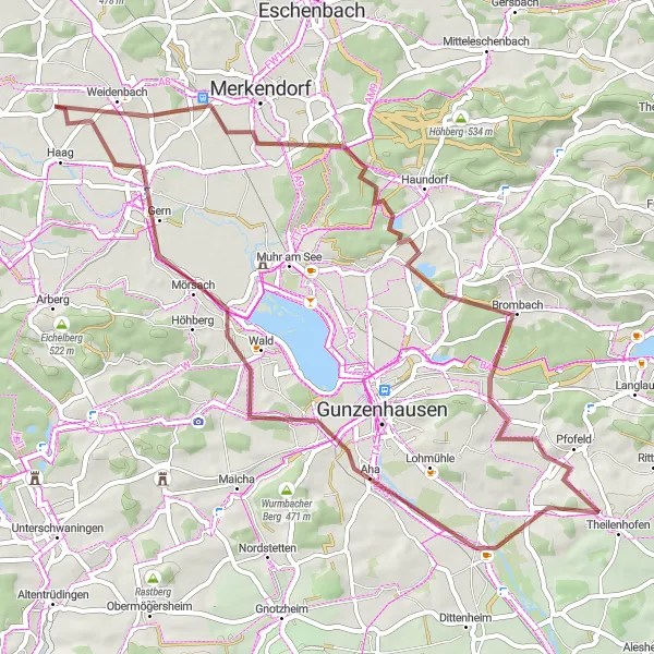 Karten-Miniaturansicht der Radinspiration "Abenteuerliche Rundtour durch Mittelfranken" in Mittelfranken, Germany. Erstellt vom Tarmacs.app-Routenplaner für Radtouren