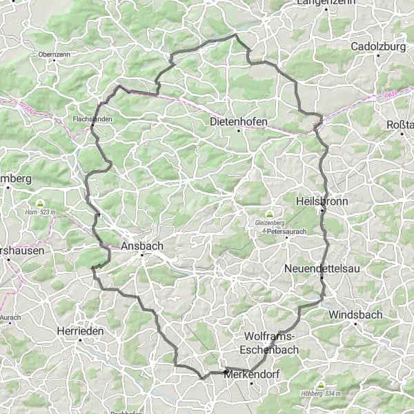 Karten-Miniaturansicht der Radinspiration "Fahrradtour durch Mittelfranken" in Mittelfranken, Germany. Erstellt vom Tarmacs.app-Routenplaner für Radtouren