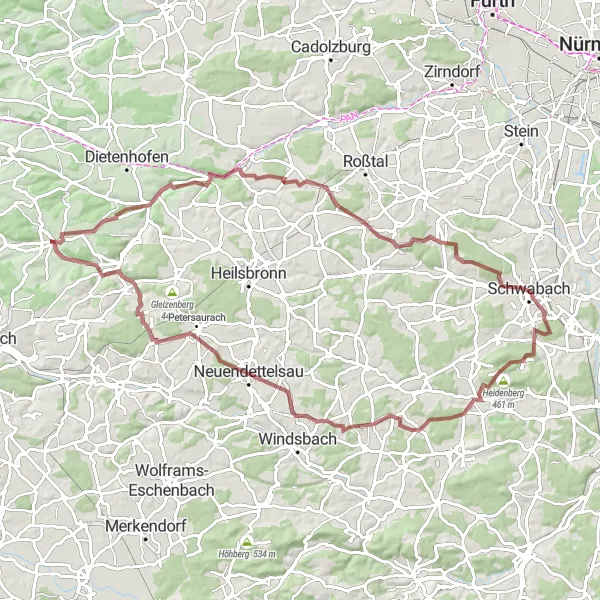 Map miniature of "Hörleinsdorf Gravel Loop" cycling inspiration in Mittelfranken, Germany. Generated by Tarmacs.app cycling route planner