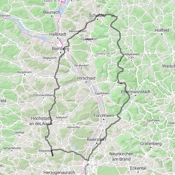 Karten-Miniaturansicht der Radinspiration "Fränkische Hügellandschaften" in Mittelfranken, Germany. Erstellt vom Tarmacs.app-Routenplaner für Radtouren