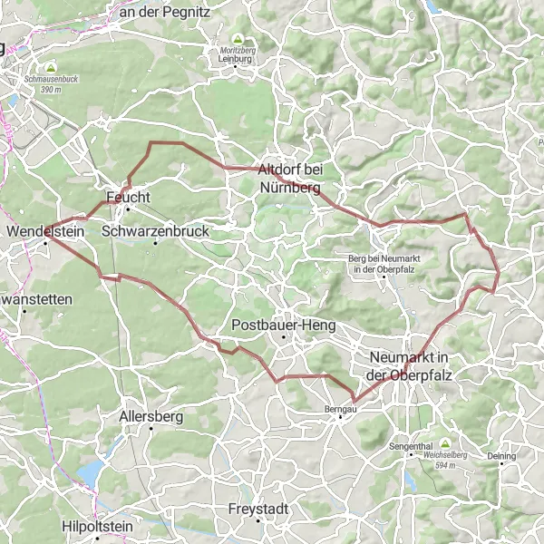 Karten-Miniaturansicht der Radinspiration "Gravel-Abenteuer durch Mittelfranken" in Mittelfranken, Germany. Erstellt vom Tarmacs.app-Routenplaner für Radtouren