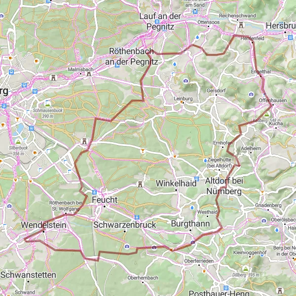 Karten-Miniaturansicht der Radinspiration "Wendelstein-Entdeckerpfad" in Mittelfranken, Germany. Erstellt vom Tarmacs.app-Routenplaner für Radtouren