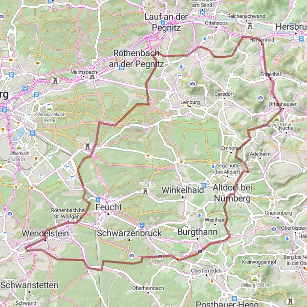 Map miniature of "Nature Trail" cycling inspiration in Mittelfranken, Germany. Generated by Tarmacs.app cycling route planner