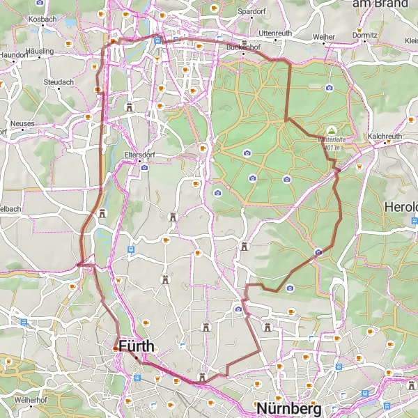 Karten-Miniaturansicht der Radinspiration "Gravel-Tour um Wetzendorf" in Mittelfranken, Germany. Erstellt vom Tarmacs.app-Routenplaner für Radtouren