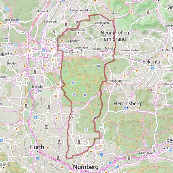Karten-Miniaturansicht der Radinspiration "Erkundungstour um Wetzendorf und Umgebung" in Mittelfranken, Germany. Erstellt vom Tarmacs.app-Routenplaner für Radtouren