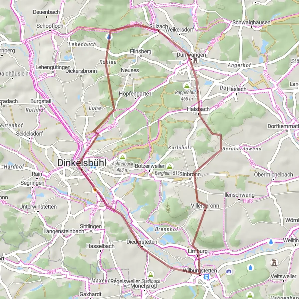 Karten-Miniaturansicht der Radinspiration "Gemütliche Gravel-Runde in der Natur" in Mittelfranken, Germany. Erstellt vom Tarmacs.app-Routenplaner für Radtouren