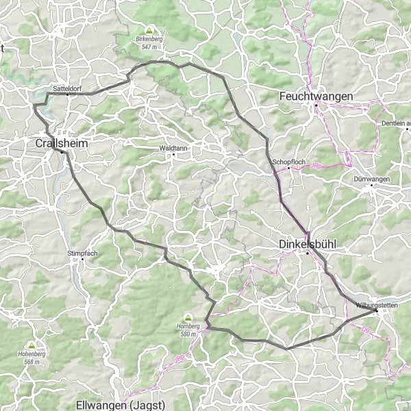 Map miniature of "Wilburgstetten to Stadtbuck" cycling inspiration in Mittelfranken, Germany. Generated by Tarmacs.app cycling route planner