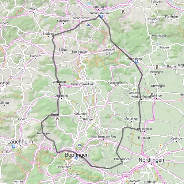 Map miniature of "The Rooftops of Mittelfranken" cycling inspiration in Mittelfranken, Germany. Generated by Tarmacs.app cycling route planner