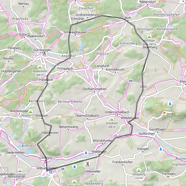 Map miniature of "Discover the Charms of Mittelfranken" cycling inspiration in Mittelfranken, Germany. Generated by Tarmacs.app cycling route planner